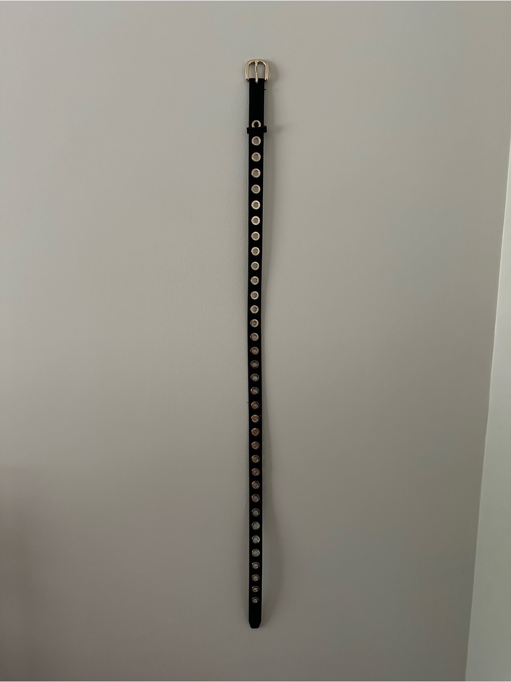 Black Grommet Skinny Belt with Gold Hardware